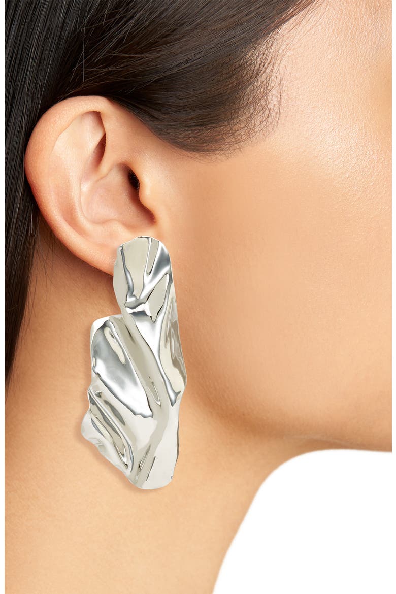 Folded Metal Statement Drop Earrings, Alternate, color, RHODIUM