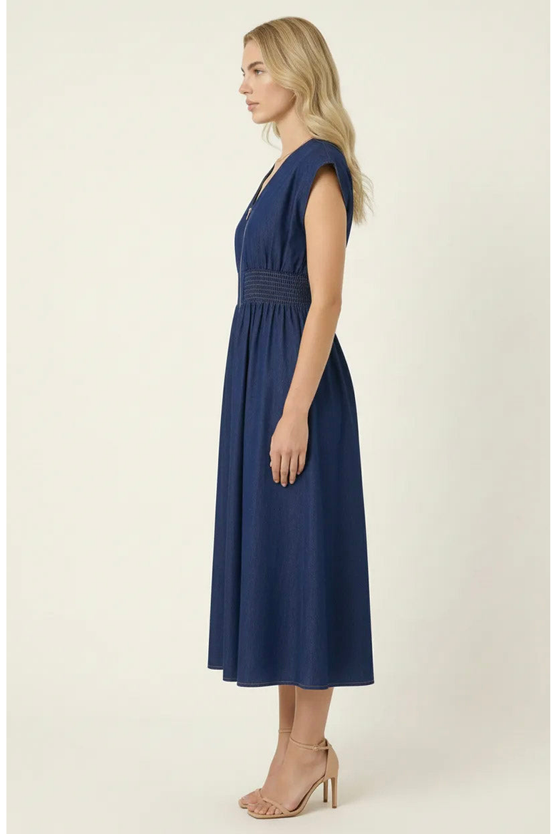 Zip Front Sleeveless Denim Midi Dress, Alternate, color, Denim Blue