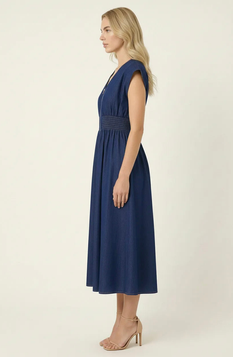Modenaire Zip Front Sleeveless Denim Midi Dress, Alternate, color, Denim Blue
