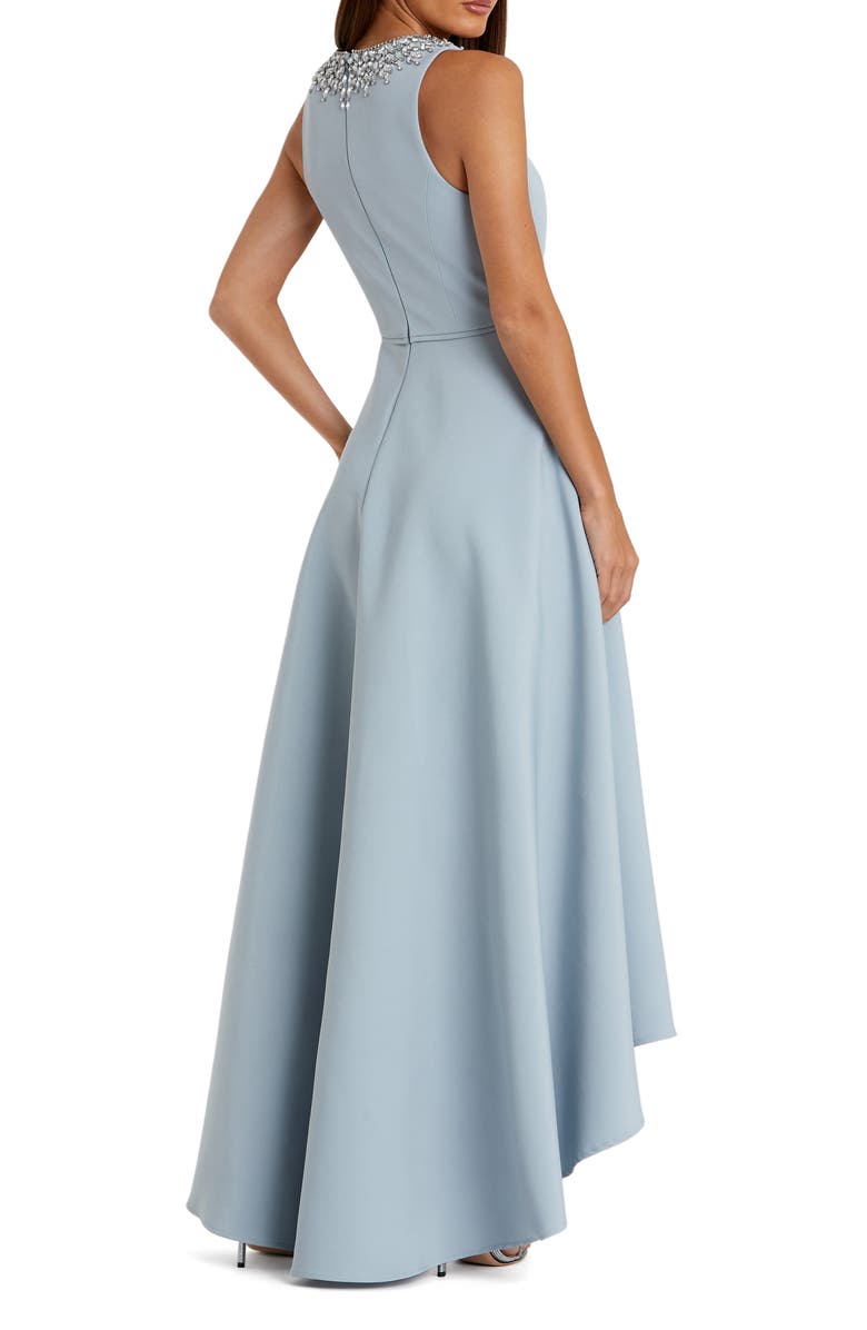 Mac Duggal Women's Crepe Embellished Neck Sleeveless High Low Gown, Alternate, color, Powder Blue