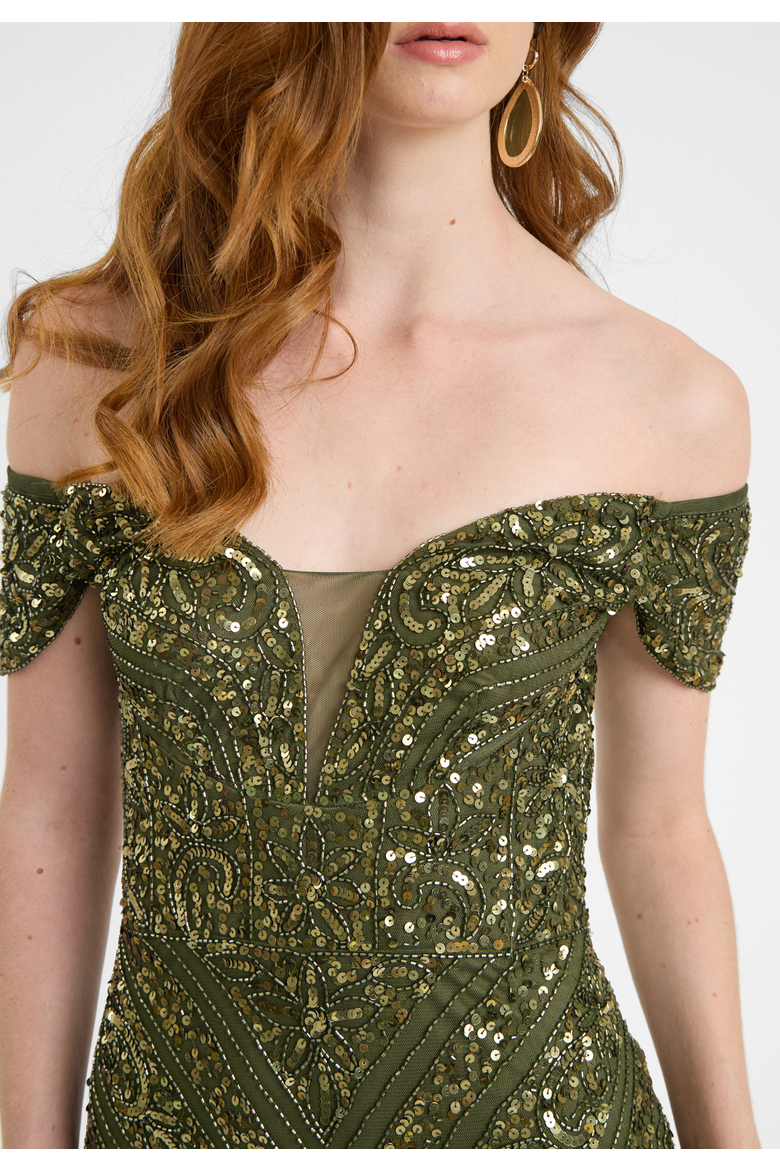 Embellished Sequin Gown, Alternate, color, OLIVE