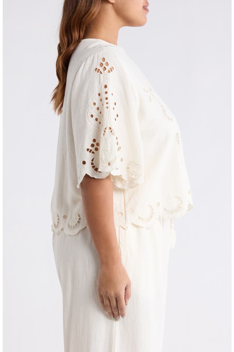 Cutout Linen Blend Top, Alternate, color, IVORY EGRET