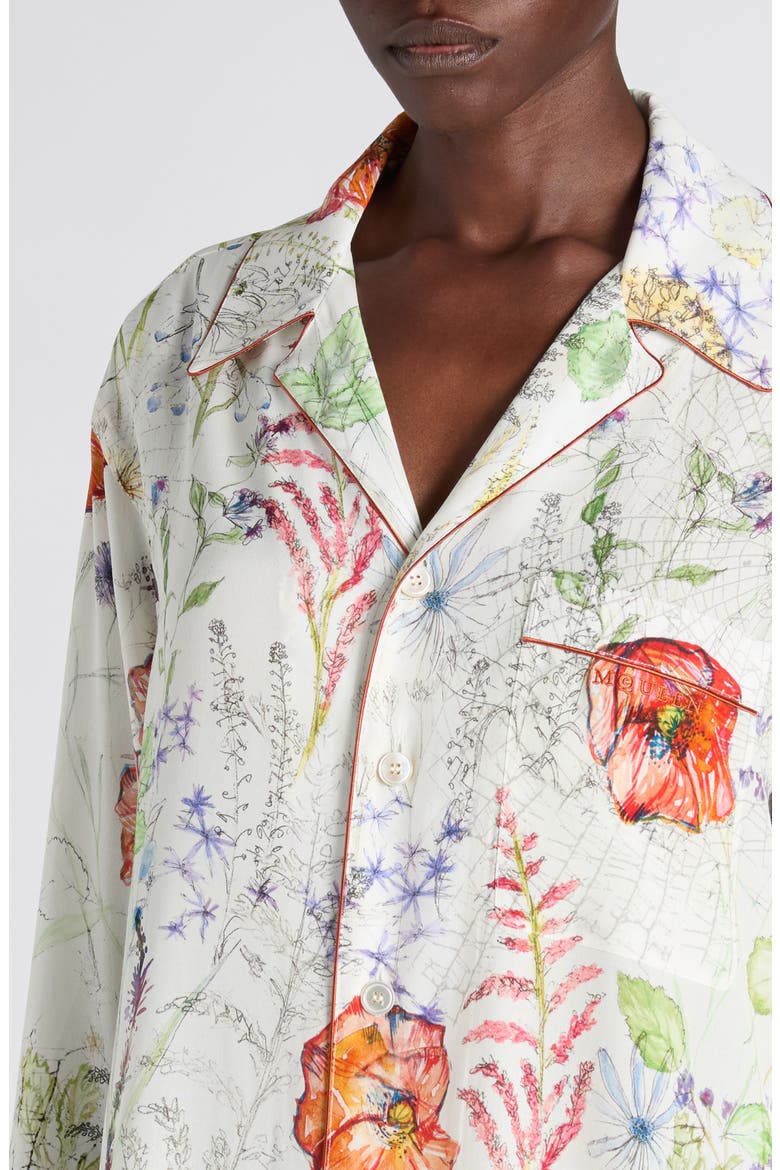 Meadow Floral Piped Pajama Shirt, Alternate, color, WHITE