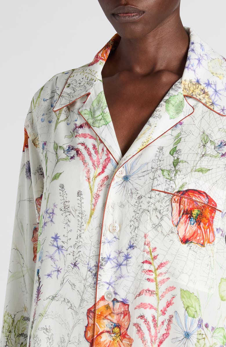 McQueen Meadow Floral Piped Pajama Shirt, Alternate, color, White