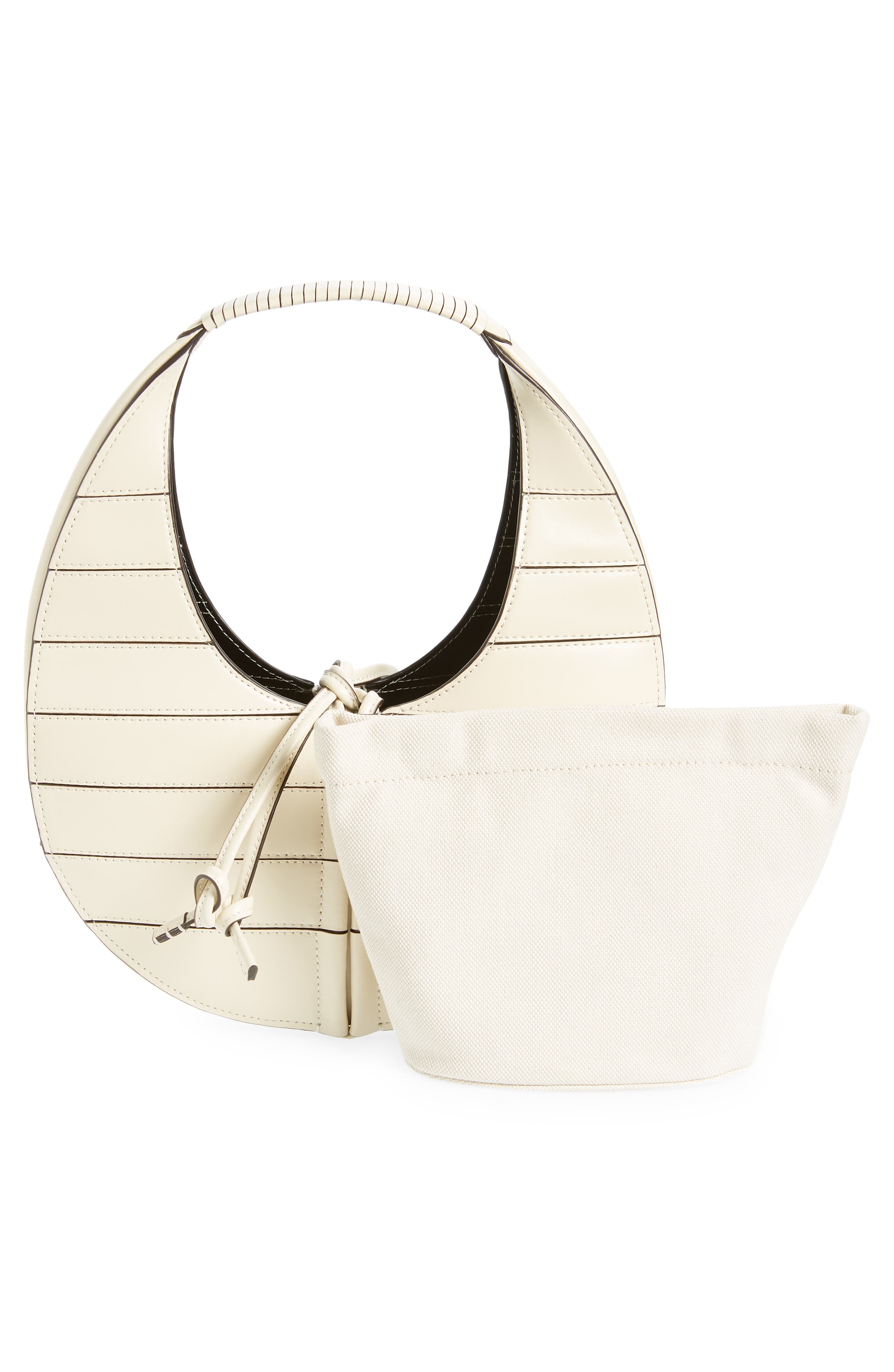 Slatted Moon Leather Bag, Alternate, color, CREAM