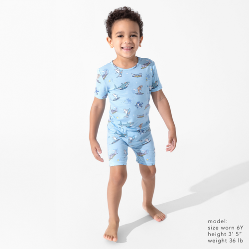 Bellabu Bear Shark School Kids 2-piece Short Sleeve & Shorts Pajama Set In Multi