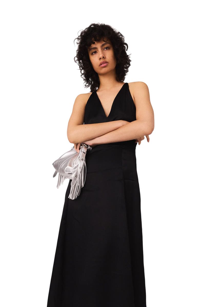 maje Flowy maxi dress with braided back, Alternate, color, Black