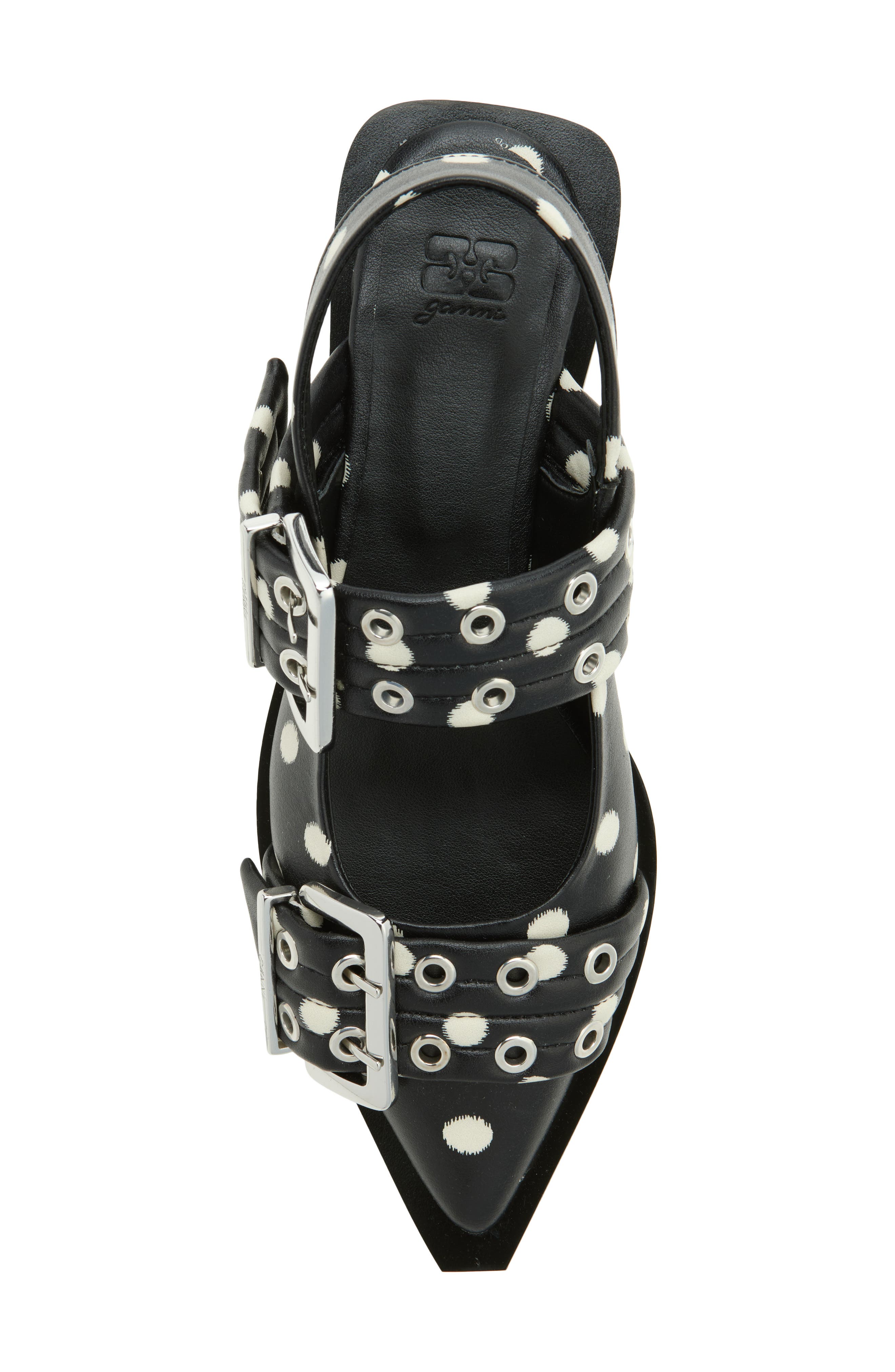 Ganni Pointed Toe Mary Jane Slingback Flat, Alternate, color, Black