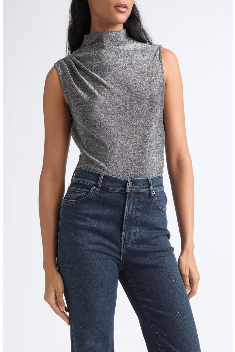 Mylie Metallic Mock Neck Top, Main, color, GUNMETAL