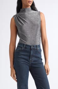 Veronica Beard Mylie Metallic Mock Neck Top