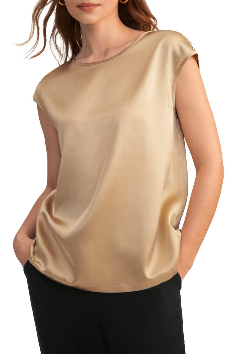 Women's Basic Cap Sleeves Silk Tee, Main, color, Light Camel