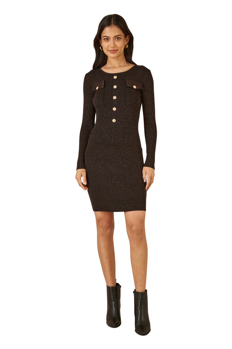 Metallic Fitted Military Knit Dress, Main, color, Black