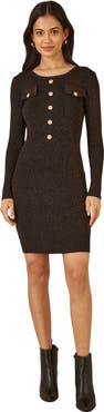 Yumi Metallic Fitted Military Knit Dress