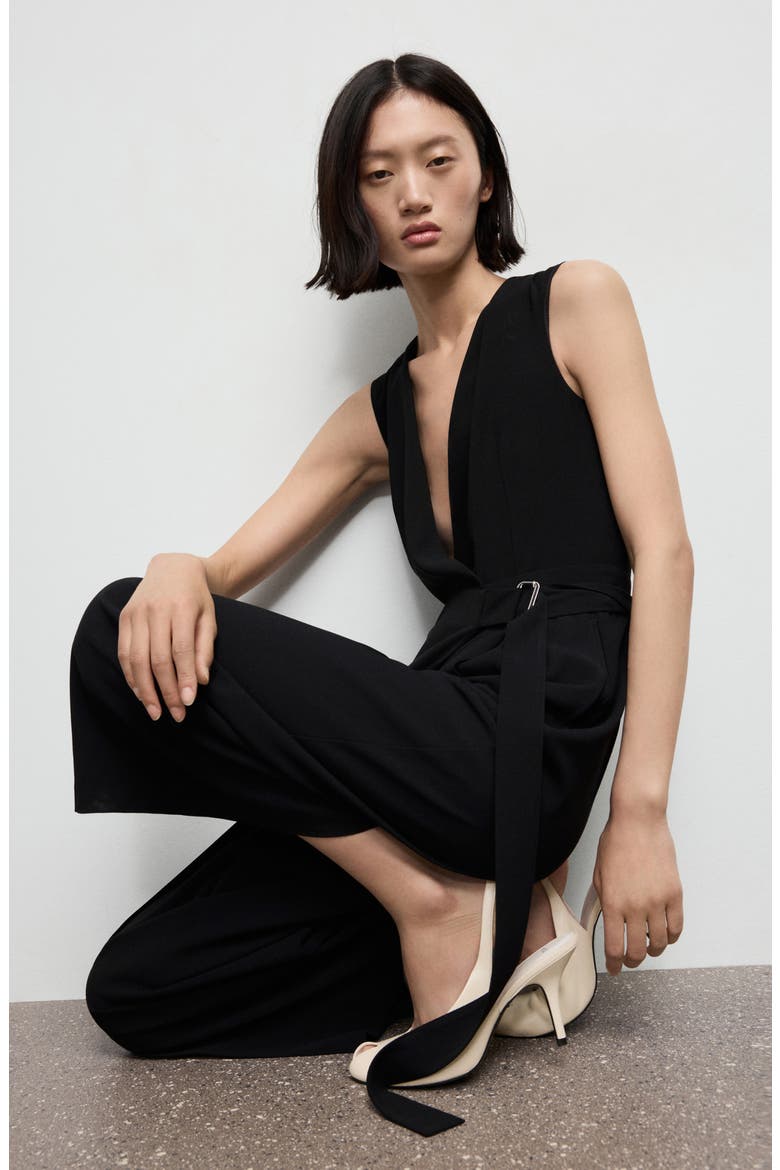 Belt Wrap Sleeveless Jumpsuit, Alternate, color, BLACK