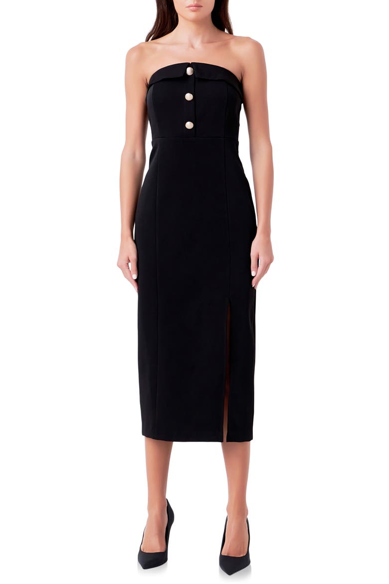 Strapless Midi Dress, Main, color, BLACK