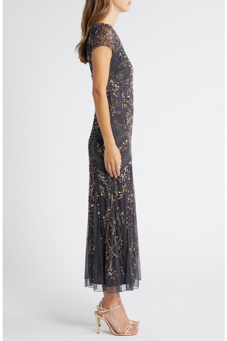 Beaded Mesh Midi Cocktail Dress, Alternate, color, JBS GREY 010