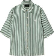 AllSaints Chopin Oversize Stripe Short Sleeve Cotton Button-Up Shirt