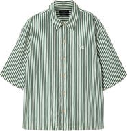 AllSaints Chopin Oversize Stripe Short Sleeve Cotton Button-Up Shirt
