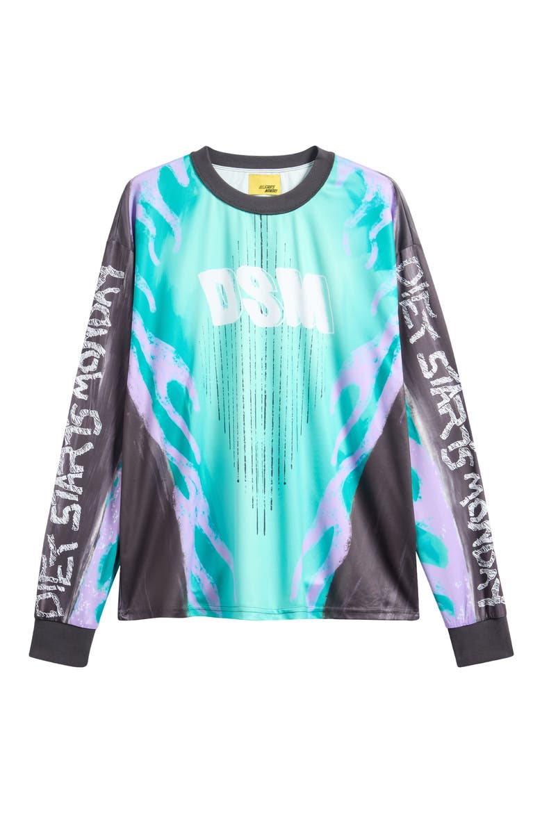 Flame Logo Detail Long Sleeve Top, Alternate, color, TEAL/PURPLE