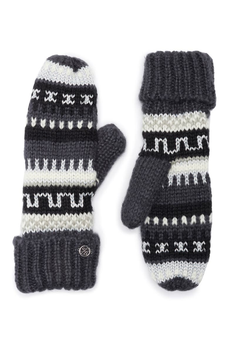 Fair Isle Knit Mittens, Main, color, BLACK/ DARK GREY