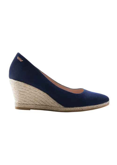 Viscata Roses Canvas U Cut Espadrille Wedges In Navy