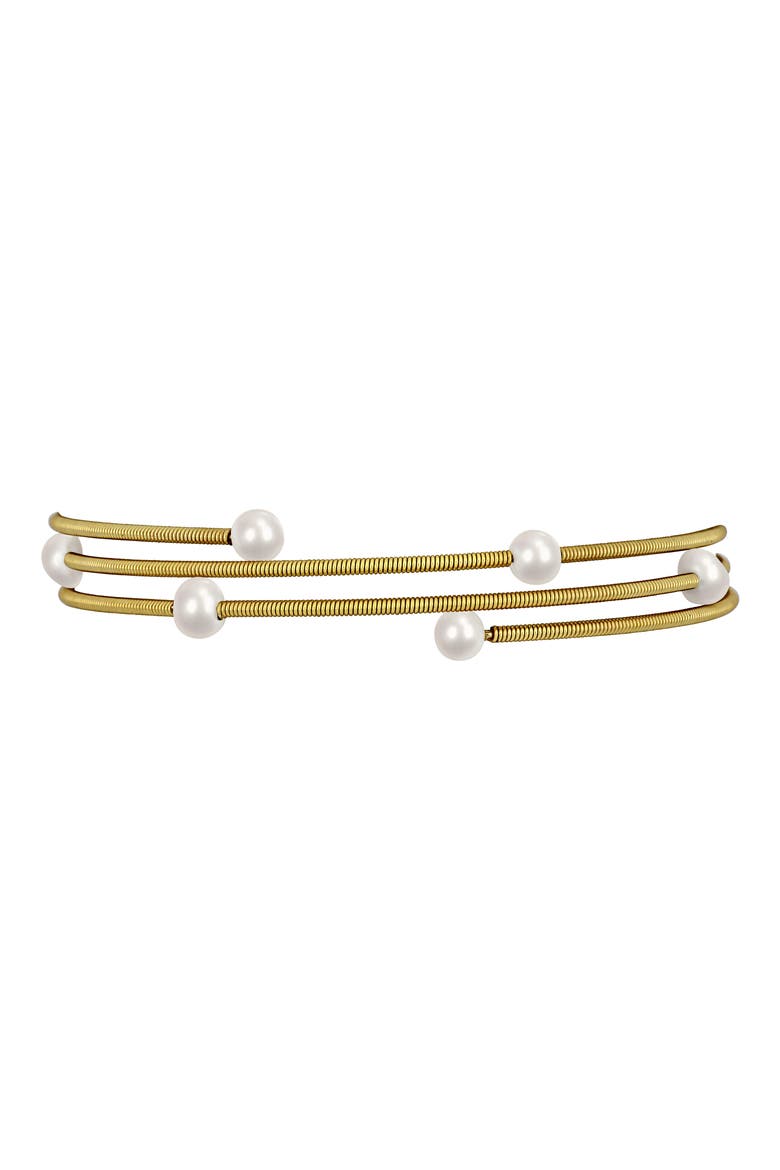 Cultured Pearl Coiled Wrap Bracelet, Alternate, color, GOLD