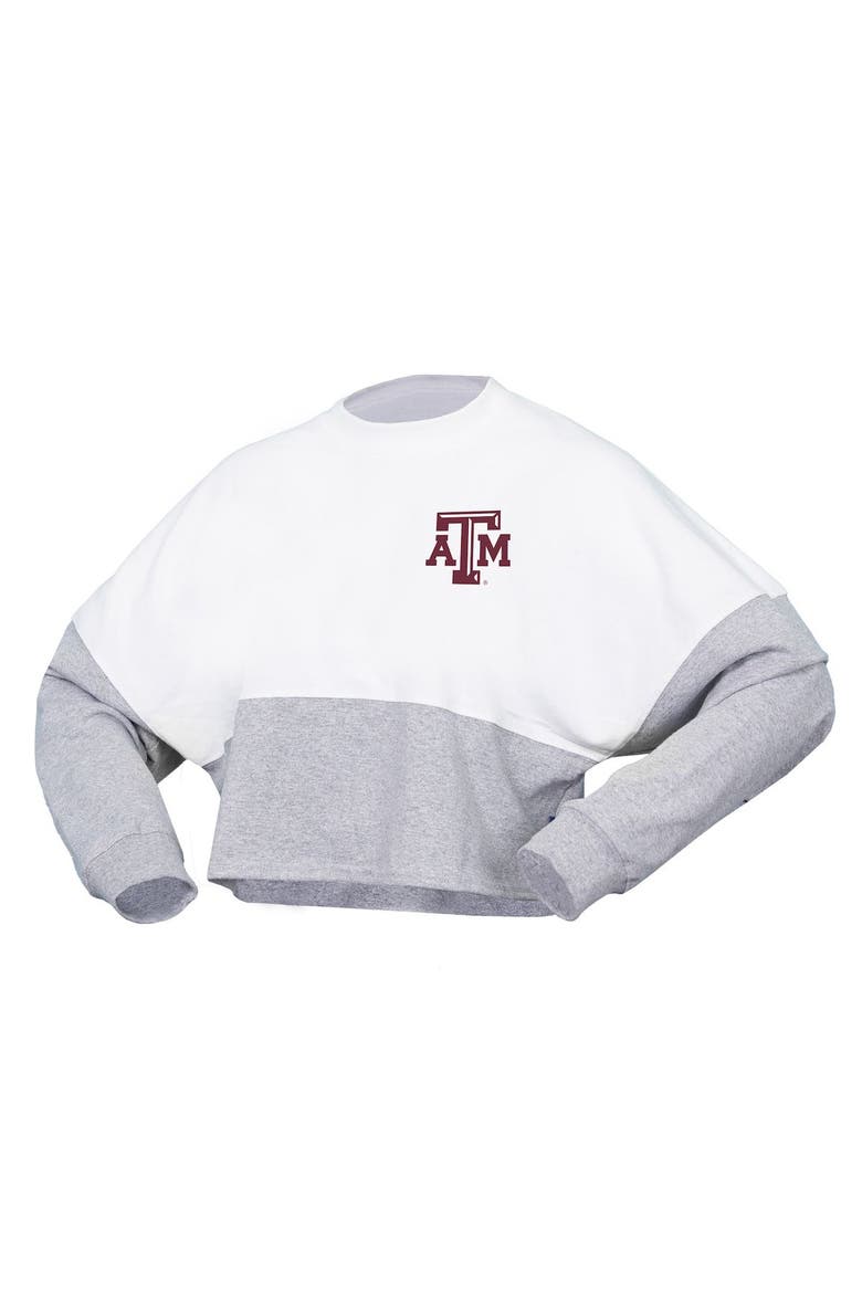 Women's Spirit Jersey  White Texas A&M Aggies Heather Block Cropped Long Sleeve Jersey T-Shirt, Alternate, color, White