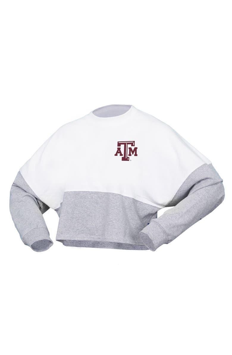 SPIRIT JERSEY Women's Spirit Jersey  White Texas A&M Aggies Heather Block Cropped Long Sleeve Jersey T-Shirt, Alternate, color, White