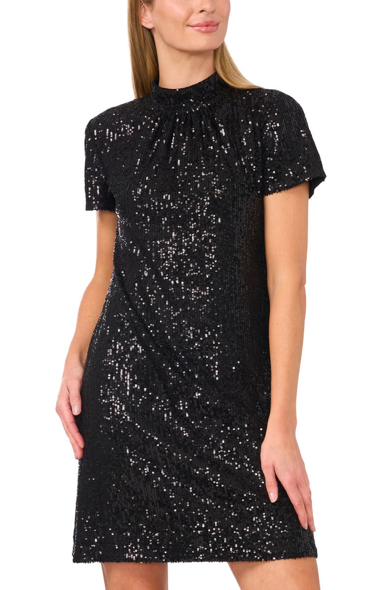 CeCe Mock Neck Sequin Shift Minidress, Alternate, color, 