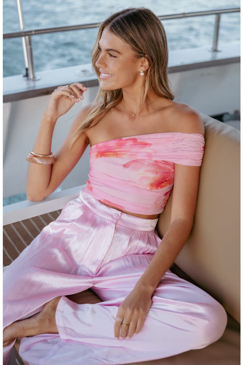 Zachary Off the Shoulder Mesh Crop Top, Alternate, color, PINK