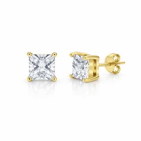 14K Solid Gold Square Tiny Studs