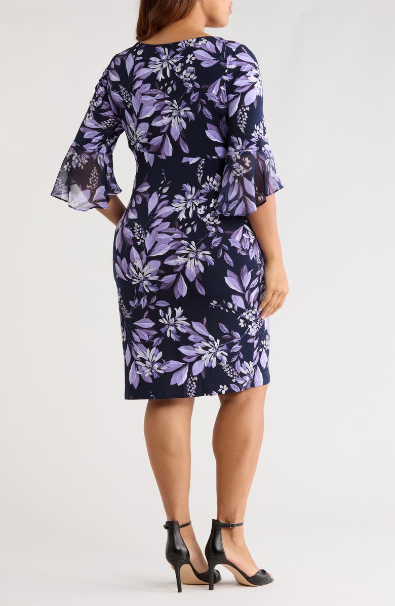 Connected Apparel Bell Sleeve Faux Wrap Dress, Alternate, color, Lilac