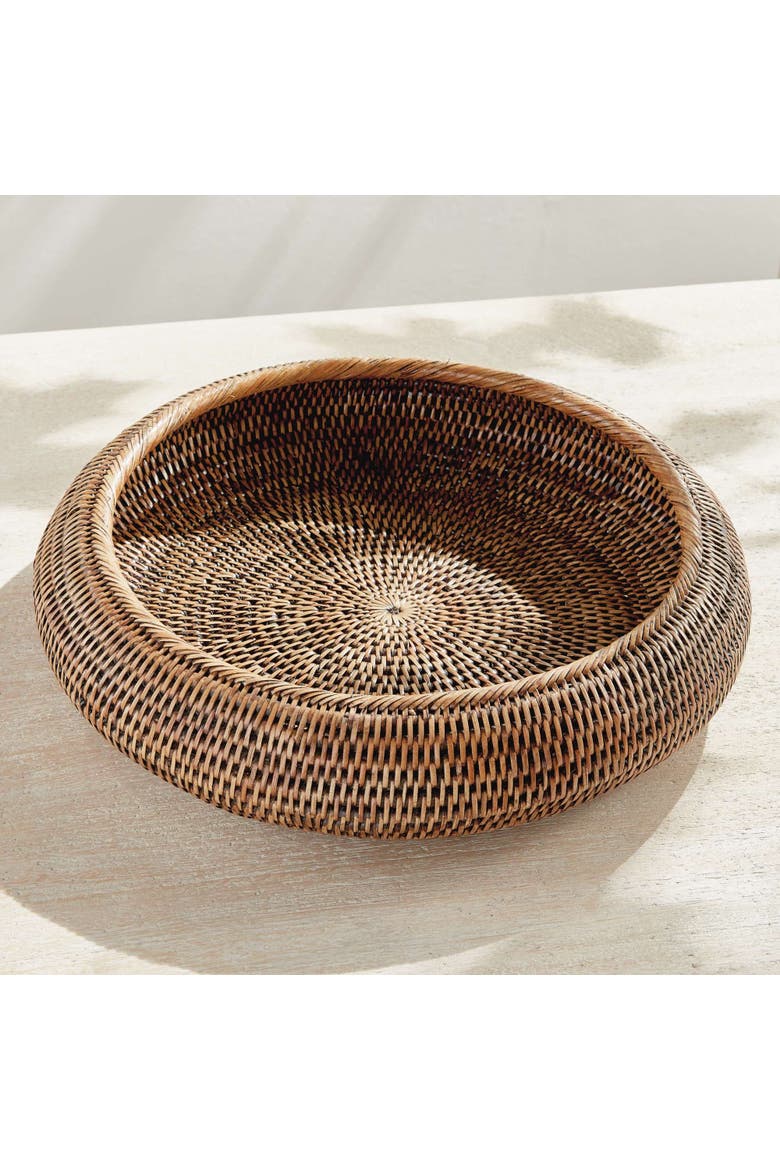 Burma Rattan Shallow Display Bowls Set Of 2, Alternate, color, Brown