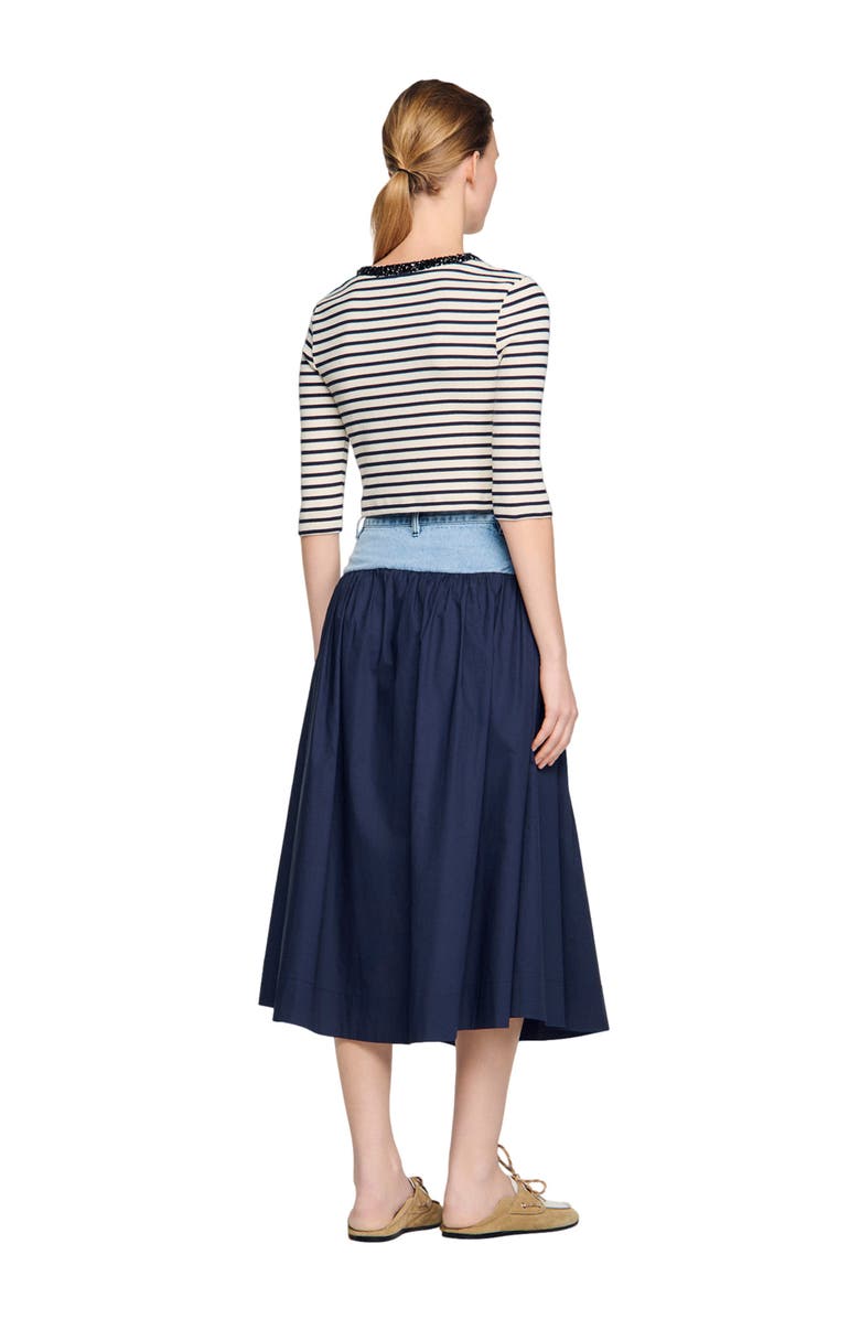 SANDRO Short striped tee with beaded collar, Alternate, color, Navy Blue
