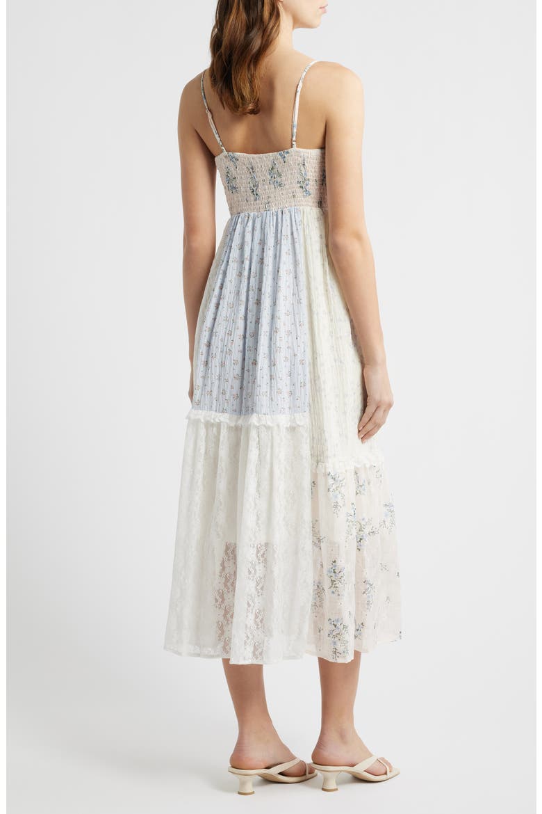 Sweetheart Neck Patchwork Midi Dress, Alternate, color, BLUE PATCHWORK