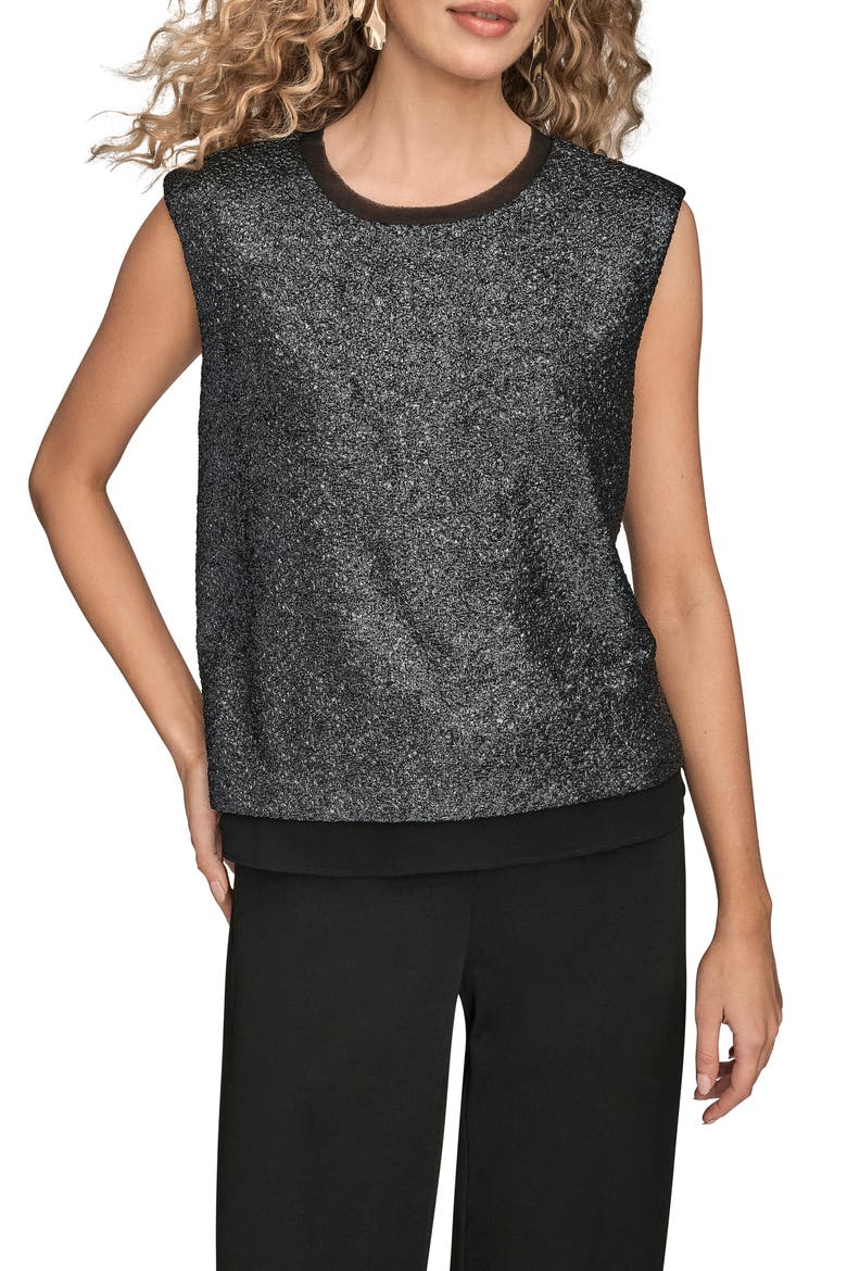 Metallic Sleeveless Top, Main, color, BLACK IRIDESCENT