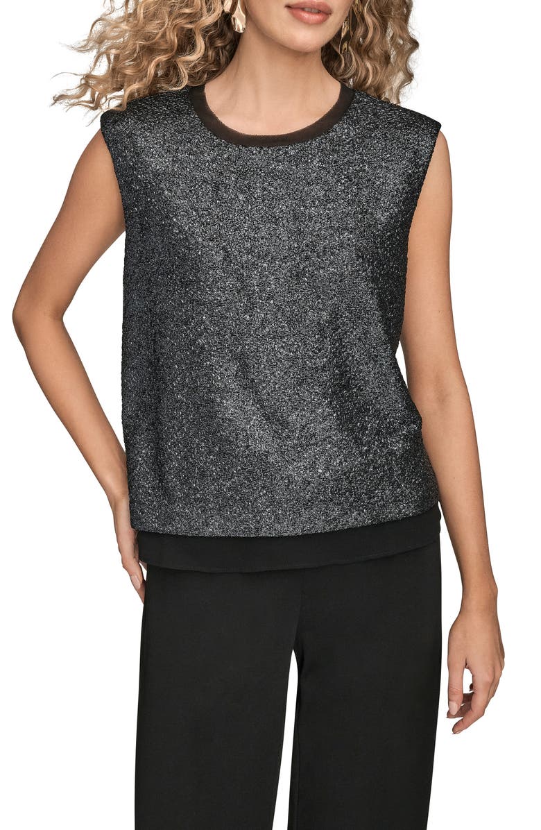 Donna Karan New York Metallic Sleeveless Top, Main, color, Black Iridescent