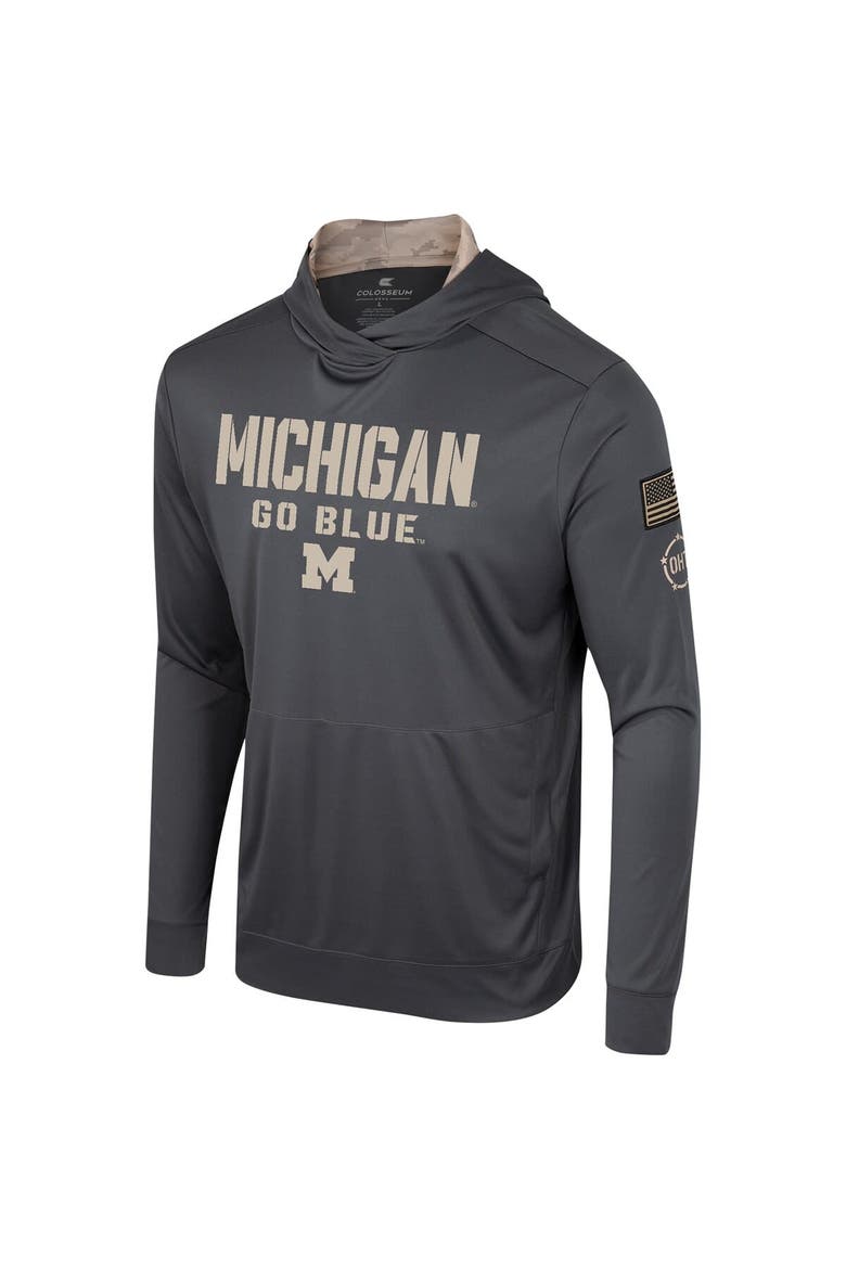 Men's Colosseum Charcoal Michigan Wolverines OHT Military Appreciation Long Sleeve Hoodie T-Shirt, Alternate, color, Charcoal