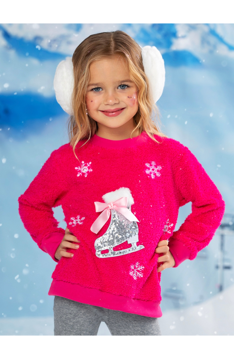 Mia Belle Girls Twinkle Sequin Ice Skate Fuzzy Sweater, Alternate, color, Pink