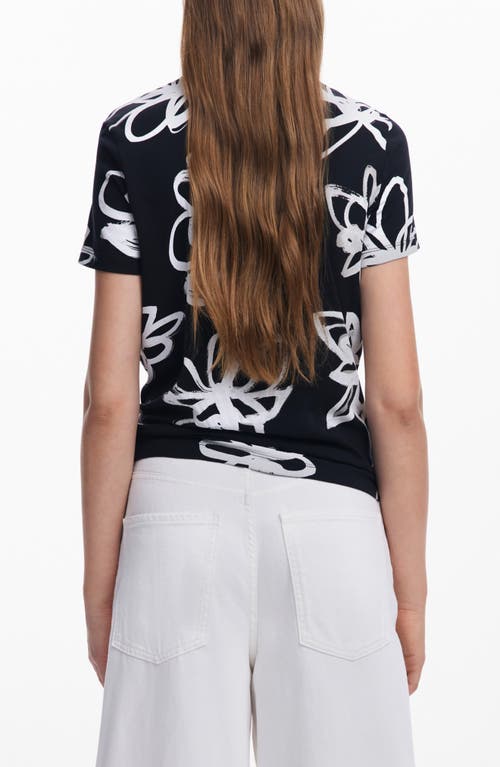 Desigual Floral Print Crop T-shirt In Black