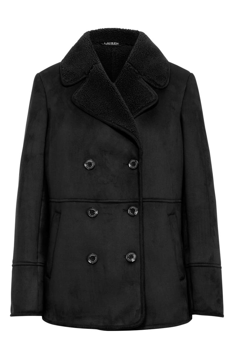 Lauren Ralph Lauren Double Breasted Faux Shearling Coat, Alternate, color,