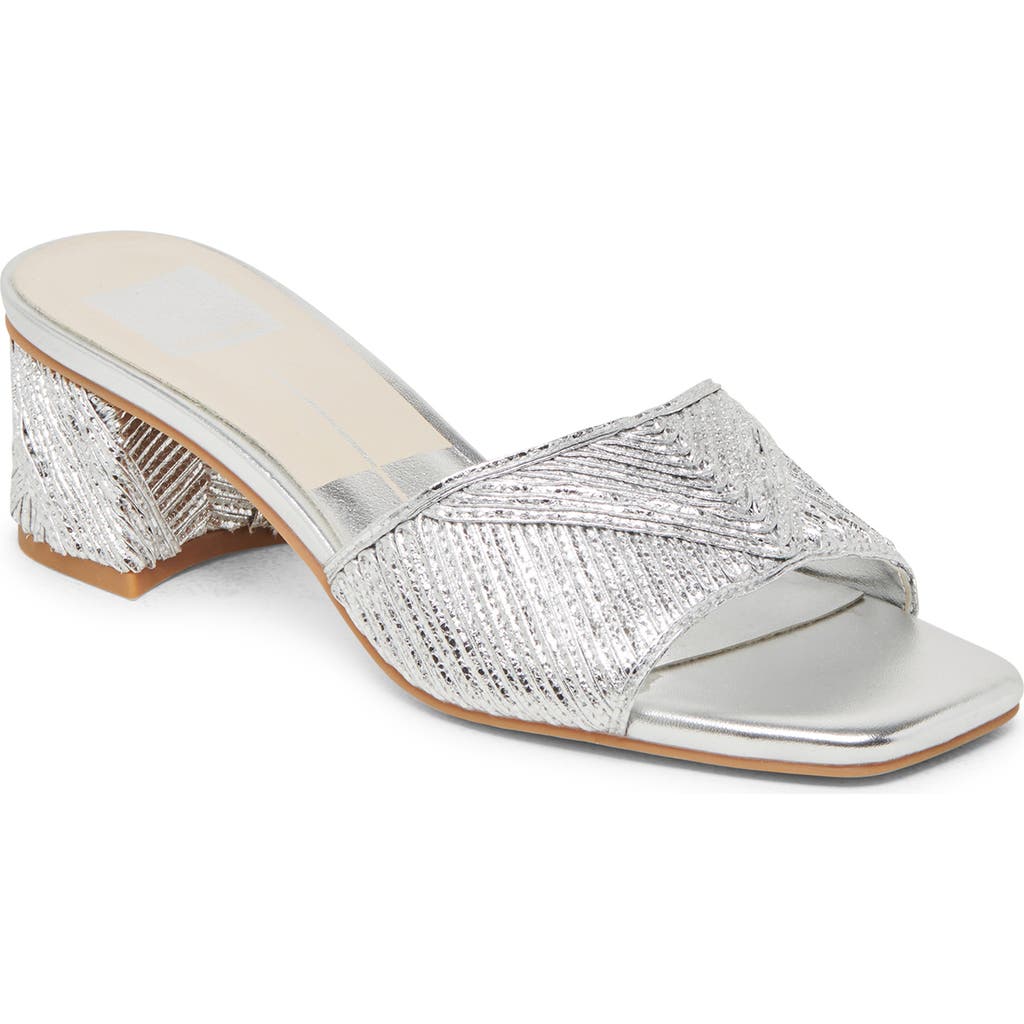 Dolce Vita Briton Deco Block Heel Sandal In Silver Metallic Woven
