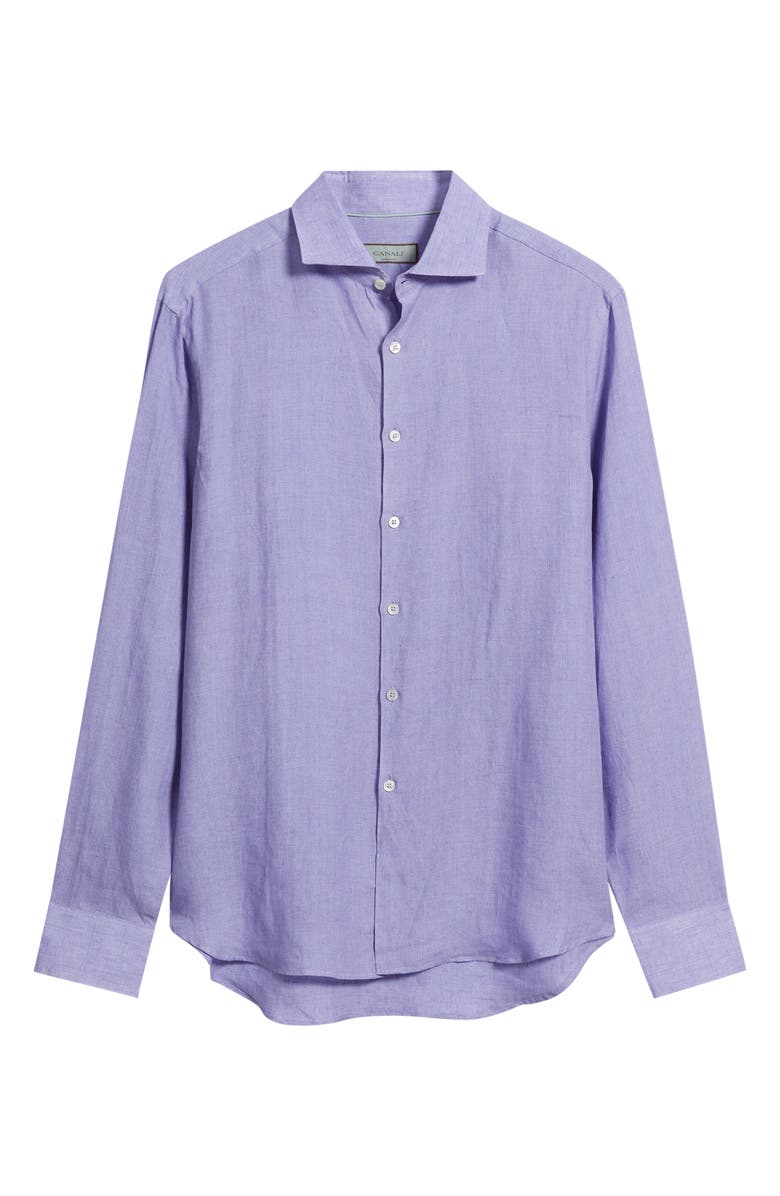 Canali Regular Fit Linen Button-Up Shirt, Alternate, color, Light Purple