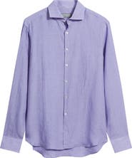 Canali Regular Fit Linen Button-Up Shirt