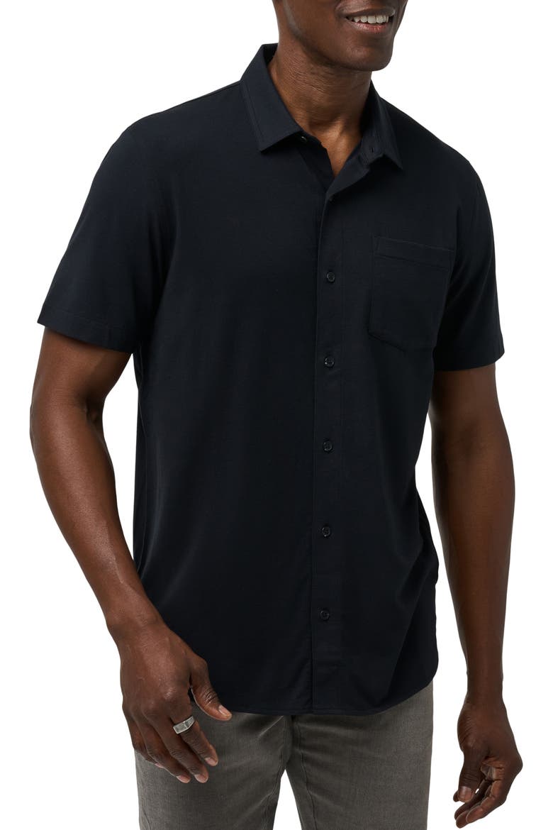 Sands of Time Short Sleeve Stretch Button-Up Shirt, Main, color, BLACK