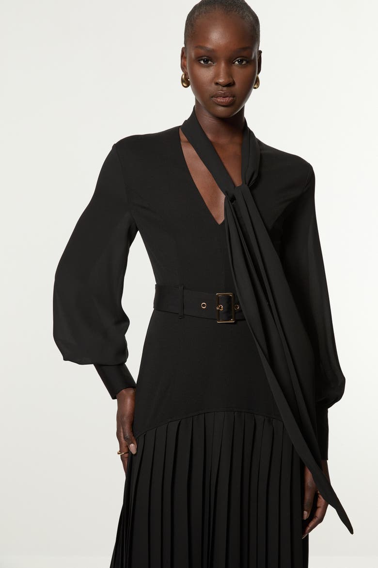 Jersey Ponte Georgette Mix Maxi Dress, Alternate, color, Black