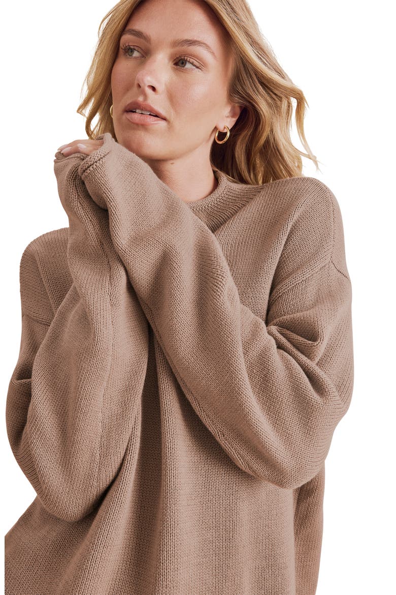 Elsie Cotton Blend Roll Edge Sweater, Alternate, color, TAUPE