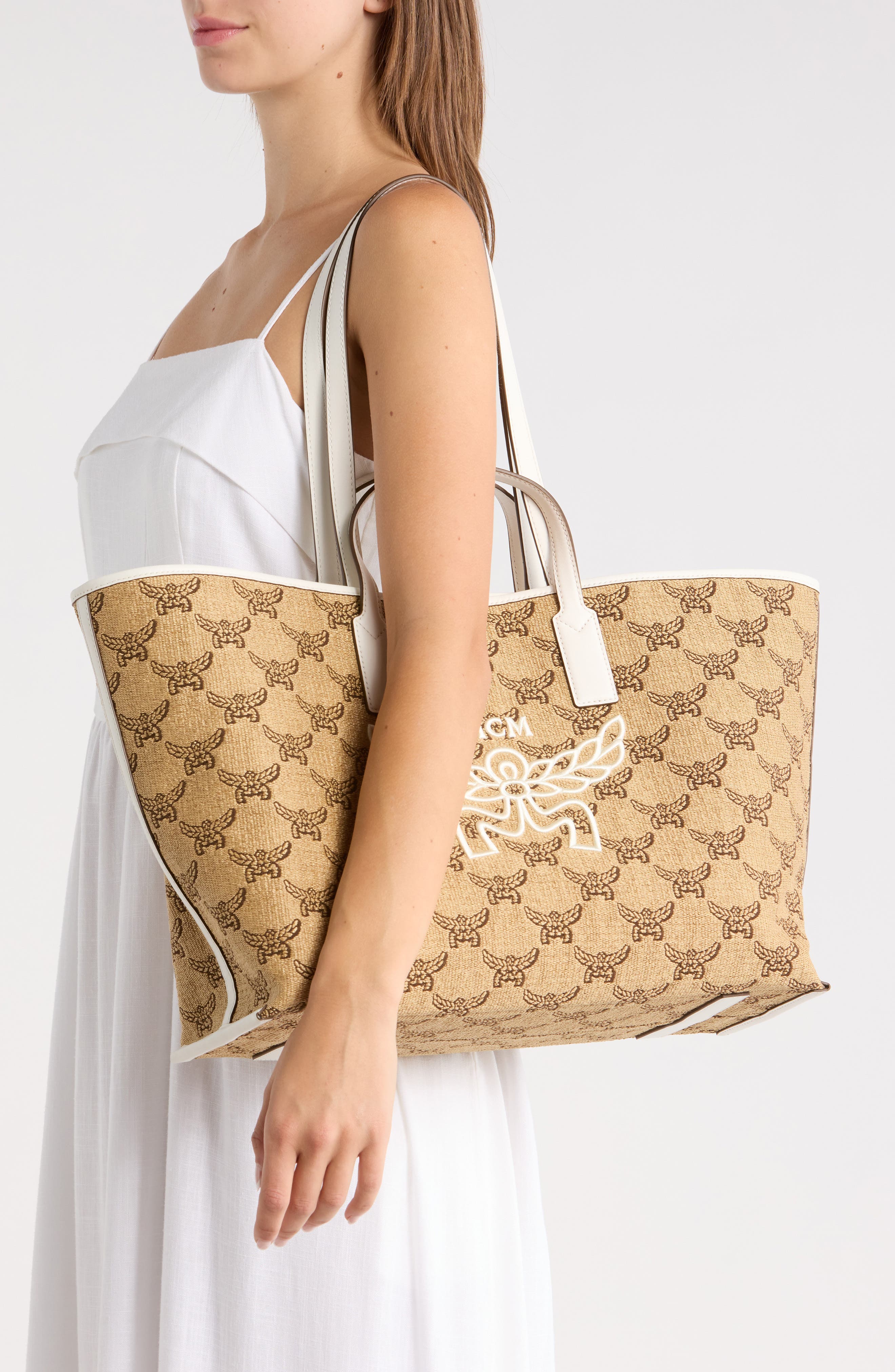MCM Himmel Medium Shopper Tote Bag, Alternate, color, Natural