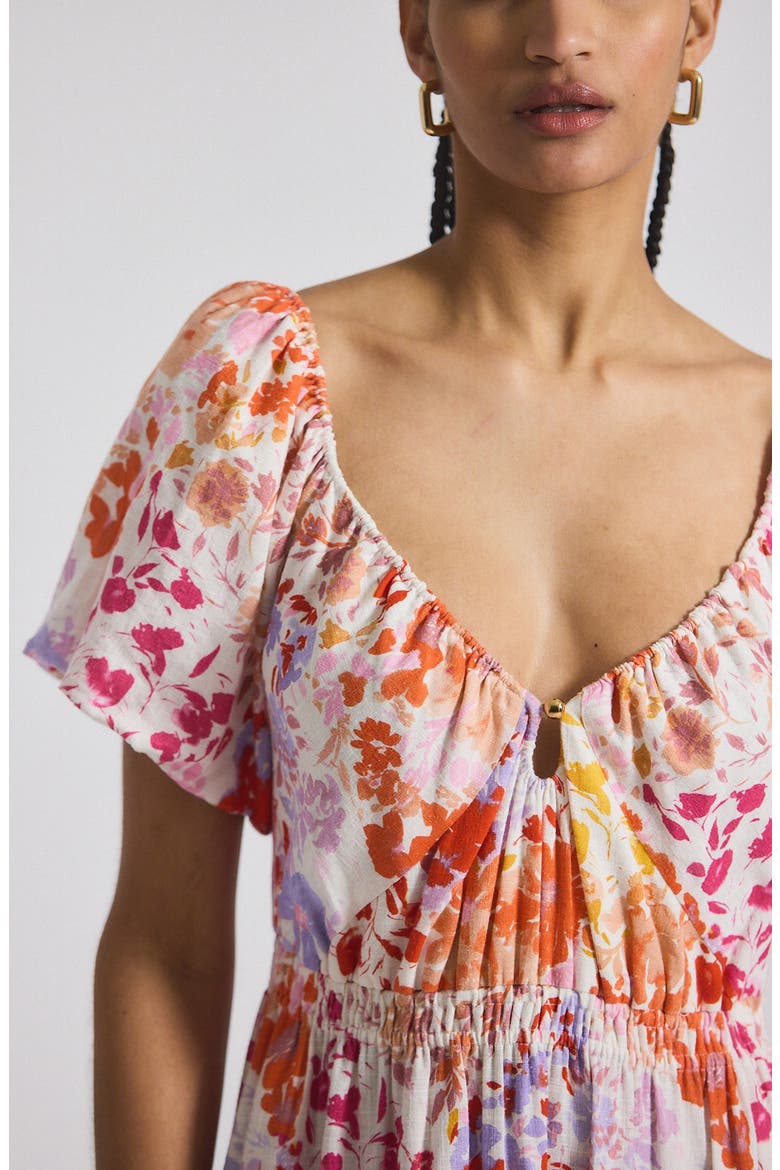 Laine Floral Print Tiered Midi Dress, Alternate, color, ROSE MULTI