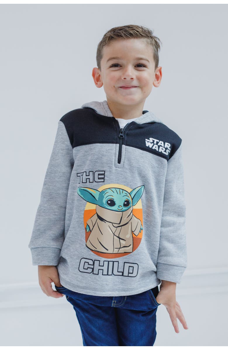 Star Wars The Mandalorian Baby Yoda Half Zip Hoodie, Alternate, color, Gray